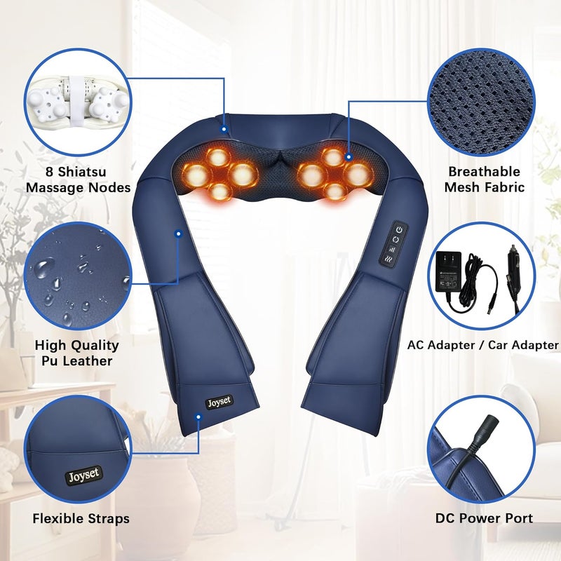 Joyset Shiatsu Neck and Back Massager with Heat,Electric Shoulder Massager for Pain Relief Deep Tissue,3D Kneading Massage with Cloth Cover Easy to Clean (Blue) - Image 4
